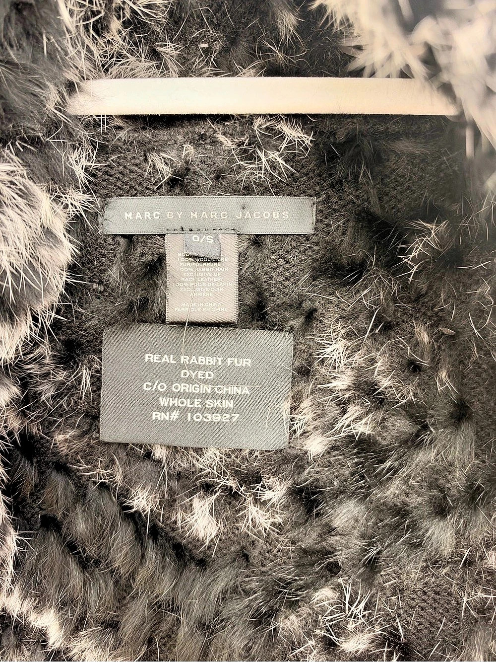 Marc by Marc Jacobs Real Rabbit Fur Chevron Stripe Vest Black & Gray XS - Picture 3 of 11